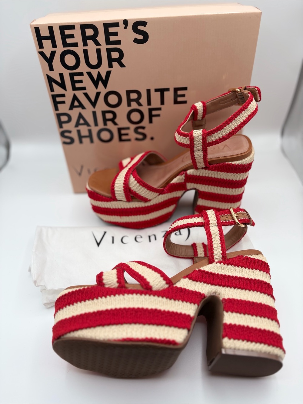 Vicenza Crochet Platform Heels Red & Ivory Size 41
